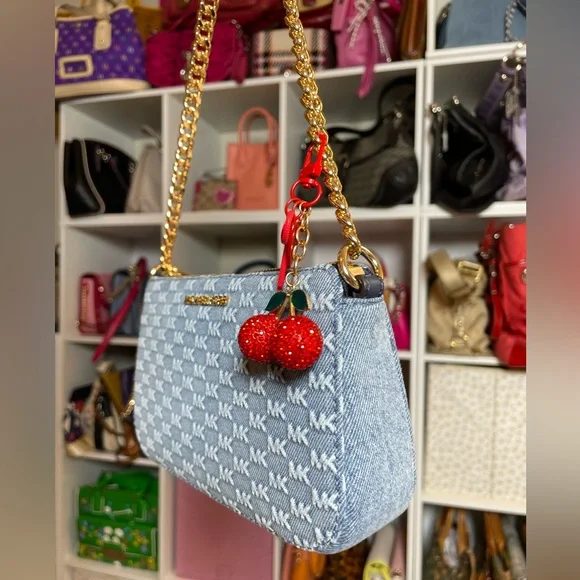 Michael Kors Jet Set Small Chain Denim Pouchette NWT - Picture 5 of 17